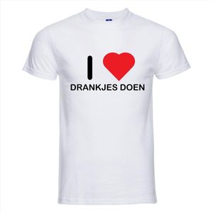 I LOVE DRANKJES DOEN T-shirt - 100% Katoen - Maat M - Classic Fit - Wit