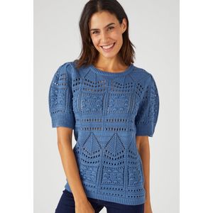 Damart - Trui opengewerkt tricot met haakeffect - Dames - Blauw - M
