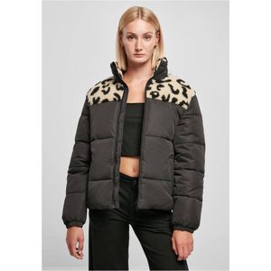 Urban Classics - Ladies AOP Sherpa Mixed Gewatteerd jack - 4XL - Zwart