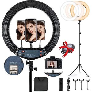 LuminexPro Ringlamp - 45cm - Statief 2m - 3 Telefoonhouders - LED