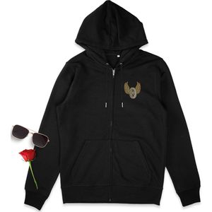 Dames en Heren Hoodie met rits en capuchon - Motorrijders Wings of the Road - zwart - Maat XL