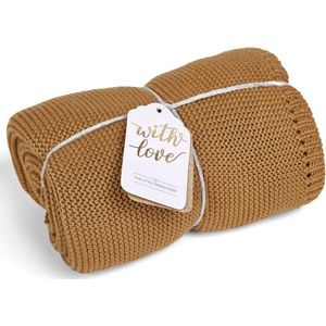 The Little Green Sheep - Organische Gebreide Deken - Honing - 100% Biologisch Katoen, Ademend, Lichtgewicht, 75x75cm