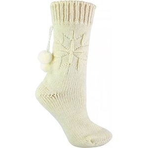 Sock Snob - Warme Alpaca Wollen Sokken - Crèmekleur - Dames Huissokken met Pompons