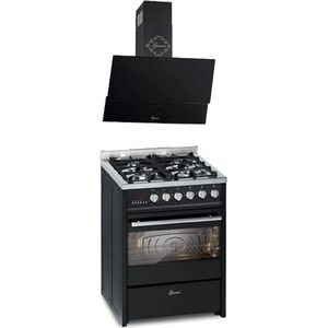 GURARI GCH E 610 BL, gasfornuis vrijstaand 60 cm+GCH 268 BL 6 PRIME Afzuigkap 60 cm