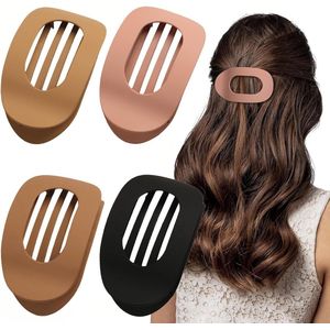 4 stuks - Haarclips - Gebogen haarclip - Plat ovaal haarclip - Opvouwbaar ontwerp - Stijlvolle neutrale kleuren - Perfect voor dik en dun haar - Roze, kaki, bruin, zwart