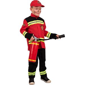 PartyXplosion - Brandweer Kostuum - Heldhaftige Vrijwillige Brandweerman Victor - Jongen - Rood, Zwart - Maat 116 - Carnavalskleding - Verkleedkleding