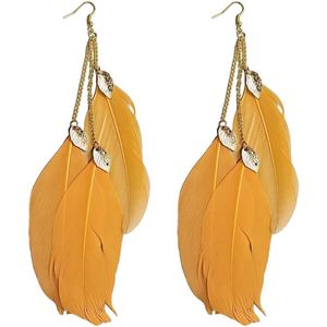 Fako Bijoux® - Veren Oorbellen - Oorhangers - Veren Trio Blaadjes - Oranje