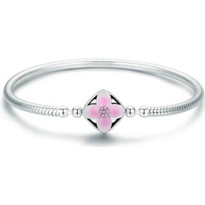 Sterling zilveren bedelarmband met vierkant bloem clipsluiting 17 cm