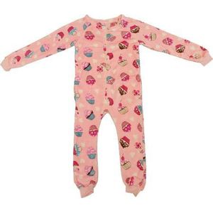 Onesie / Pyjama / Pyjamapak met cupcake print - Roze / Wit - Polyester - Maat 105 - Meisje