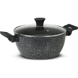 Flonal Pietra Lavica Braadpan - Pannen - Pan Ø20cm - Braadpan inductie - Kookpan met deksel - Antikleefpan - Geschikt voor alle warmtebronnen & vaatwasser - Aluminium - Donkergrijs