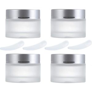 4 lege cosmeticapotjes, glazen reiscosmetica, potjes met plastic deksels, voor crèmes, 50 g/50 ml, make-up voor vrouwen, ronde potjes, 1, 1