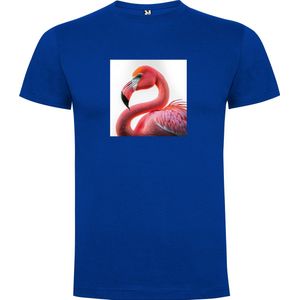 Kobalt Blauw T-Shirt met “ Kleurrijke Flamingo “ Print Full Color Maat M
