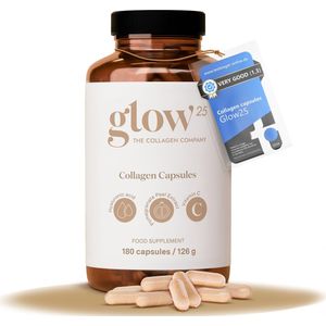 Glow25® collageen capsules high-dose [180 capsules] met hyaluronzuur en vitamine C | premium collageen complex voor een mooie huid | zonder toevoegingen | gemaakt in Duitsland