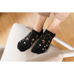Donkergrijze sneakersokken met wilde bloemenprint–naadloos & comfortabel–2 paar–maat 35-37