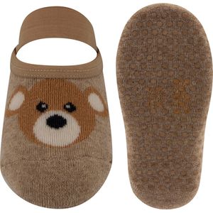 Ewers Slofjes met Antislip - Zand/Beige met Bruin Beertje - Siliconen Nopjes-23/26