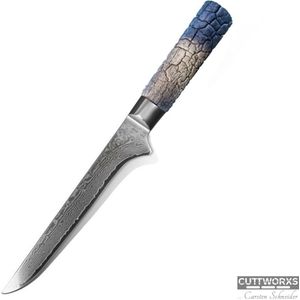 Cuttworxs - Flamewood - Evolution - Fileer mes - Uitbeenmes - Damast staal - Damascus staal