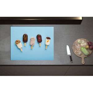 Inductieplaat Beschermer - Chocolade Ijsjes met Toppings - 70x55 cm - 2 mm Dik - Inductie Beschermer - Bescherming Inductiekookplaat - Kookplaat Beschermer van Zwart Vinyl