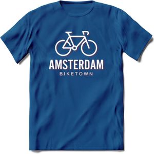 Amsterdam Bike Town T-Shirt | Souvenirs Holland Kleding | Dames / Heren / Unisex Koningsdag shirt | Grappig Nederland Fiets Land Cadeau | - Donker Blauw - L