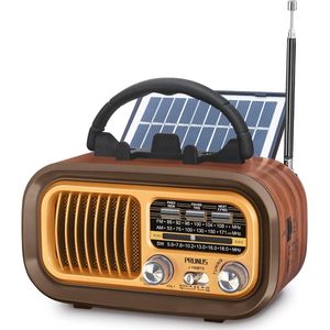 Crrynuo - Radio - Retro Radio - Bluetooth Radio Met Zonnewaarde - 6.7X3.7X4.2 Inch - 1 Stuk - AM/FM/SW + TF/USB - Houten Retro Kleur