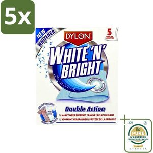 5 x Dylon - Vlekverwijderaar - White & Bright - Superwit & Vlekkeloos - 5 Doekjes - Grootverpakking - Wit Wasmiddel - Vlekverwijderaar - Wittextiel - Koffievlek - Theevlek
