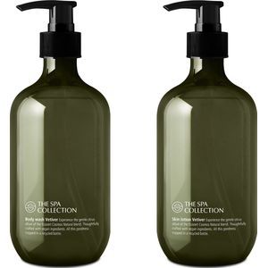 The Spa Collection Vetiver - Ecocert Cosmos Natural - Body Wash + Body Lotion - 475 ml gerecyclede pompfles - Set van 2 stuks