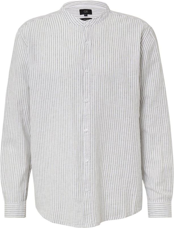 Overhemd - Gestreept - Linnenblend - Opstaande Kraag