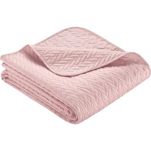 Ibena Nancy Sprei 220x250 cm - Bedsprei roze, lichte deken met vlechtpatroon