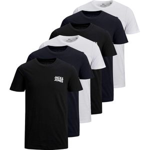 JACK & JONES - Shirt - Marine/Zwart/Wit - Katoen - 6er Pack - Kwartmouw