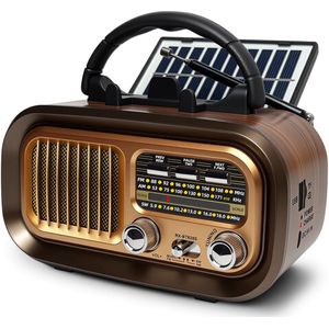 Azomor® Draagbare retro radio met zonnecel en Bluetooth voor veelzijdig gebruik