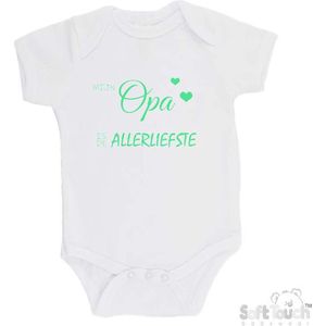 100% katoenen Romper ""Mijn opa is de allerliefste"" Unisex Katoen Wit/mint Maat 62/68