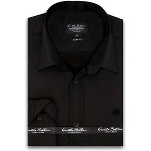 Heren Overhemd - Slim Fit - Luxury Plain Satijn - Zwart - Maat XL