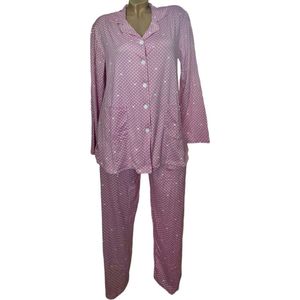 FINE WOMAN® Katoenen Pyjama Doorknoop Gestipt/Hartjes Print XXL (44-46) Paars