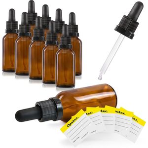Oputec 10 x 30ml pipetfles bruin glas – doseerfles met glazen pipet + etiketten