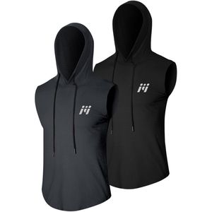 MEETEU - Heren Workout Tanktops - Zwart/Grijs - Mouwloze Gym Hoodies - 2-pack