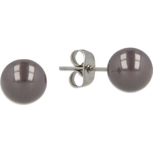 My Bendel zilverkleurige oorstekers met grijs keramiek - Zilveren oorbellen met grijze keramieken bol - Met luxe cadeauverpakking
