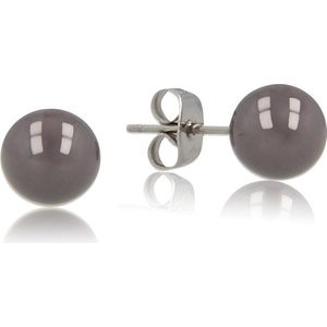 My Bendel zilverkleurige oorstekers met grijs keramiek - Zilveren oorbellen met grijze keramieken bol - Met luxe cadeauverpakking