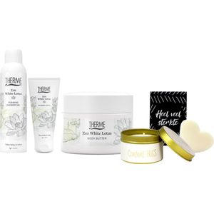 Therme Cadeauset Zen White Lotus Douche & Body Sterkte - Therme Zen White Lotus Shower Foam - Therme Zen White Lotus Body Butter - Soap & Gifts Zeepje Heel Veel Sterkte