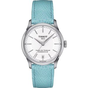 Tissot T-Classic Chemin des Tourelles Powermatic 80 T1392071601100 Horloge - Leer - Blauw - Ø 34 mm