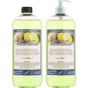 Handzeep Fresh Ginger 1 liter - set van 2 stuks - met gratis pomp - Voordeelverpakking