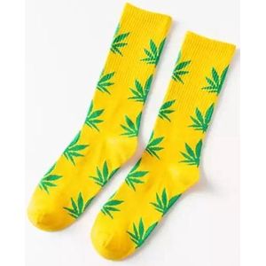 Wietsokken - Cannabissokken - Wiet - Cannabis - geel-groen - Unisex sokken - Maat 36-45