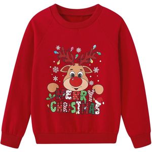 Kerst Sweatshirt voor Kinderen - Lange Mouw Unisex Trui met Katoenen Christmas Print voor 4-11 Jaar