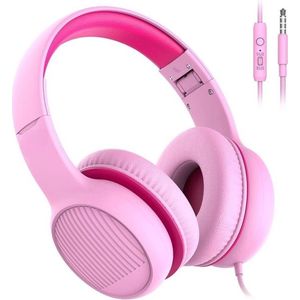 StayPowered Hoofdtelefoon - Veilig Geluid voor Kinderen - Volumeregelaar - Stereogeluid - Audio Sharing - Comfortabele Oorkussens - Ingebouwde Microfoon - Speciaal voor Kids - Zachte Eco-Lederen Oorkussens - Roze - Levering Sneller dan Aangegeven!