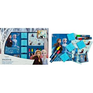 Disney Frozen Mega stempelset / Kleurset /Stickerset - 4 Stempels + Inktkussen + 5 Viltstiften + Stickervel en Tekenschrift