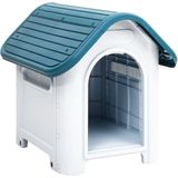 The Living Store Hondenhok - Duurzaam PP - Goede ventilatie - Praktisch dak - Verhoogde vloer - Blauw en wit - 59 x 75 x 66 cm