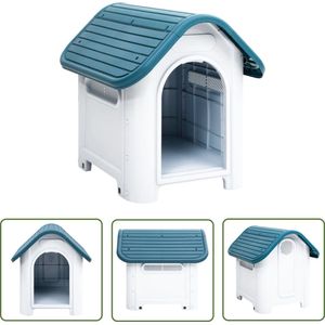 The Living Store Hondenhok - Duurzaam PP - Goede ventilatie - Praktisch dak - Verhoogde vloer - Blauw en wit - 59 x 75 x 66 cm