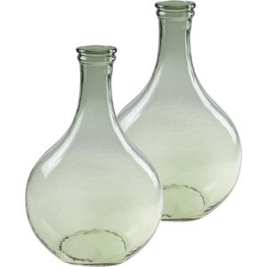 Set van 2x stuks fles model bloemenvaas/vazen van glas in het groen met Hoogte 34 cm en diameter 21.5/11 cm - Bloemen/boeketten