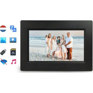 Digitale Fotolijst - 7 inch - USB en SD-kaart aansluiting - MP3 en MP4 video's met geluid - zwart - kalender- en klokfunctie - digitaal fotolijstje - cadeau - fotokader - IPS scherm