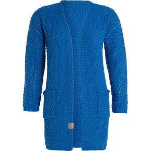 Knit Factory Luna Gebreid Vest Cobalt - Gebreide dames cardigan - Middellang vest reikend tot boven de knie - Blauw damesvest gemaakt uit 30% wol en 70% acryl - 40/42 - Met steekzakken