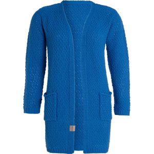 Knit Factory Luna Gebreid Vest Cobalt - Gebreide dames cardigan - Middellang vest reikend tot boven de knie - Blauw damesvest gemaakt uit 30% wol en 70% acryl - 36/38 - Met steekzakken