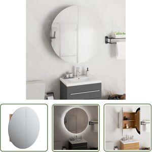 The Living Store Badkamerkast met ronde spiegel en LED 54 x 54 x 17,5 cm eiken - Badkamerkast - Badkamerspiegel - Led Spiegel - Makeup Organizer - Make-up Kast